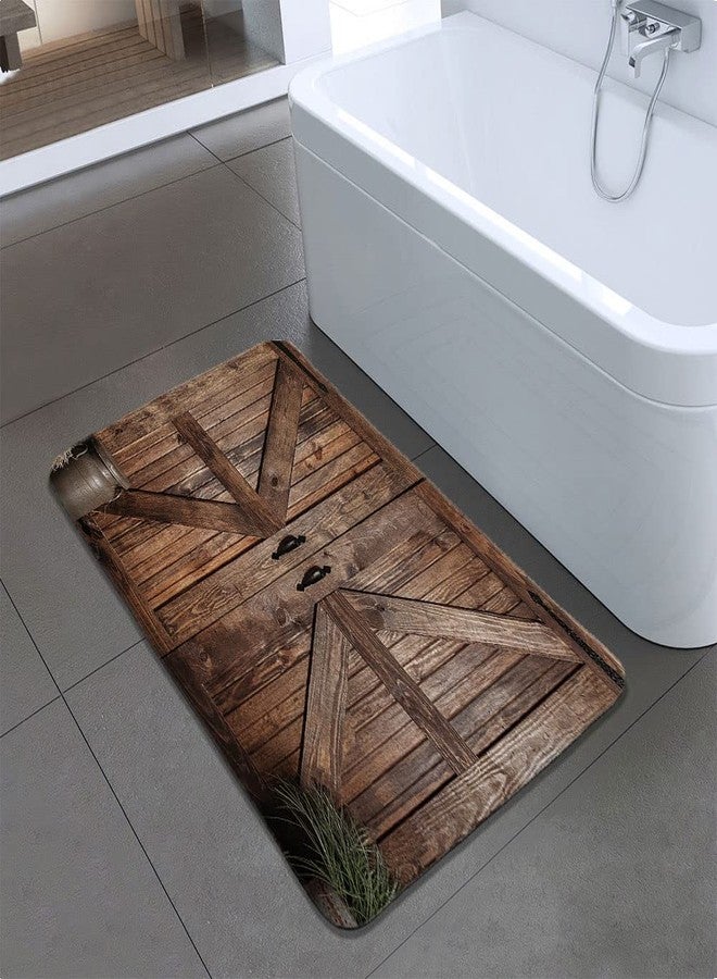 Jipusai Rustic Barn Door Bath Rugs, Vintage Countryside Farmhouse Wood Board Shower Mat Non Slip,Flannel Toilet Bath Mat Bathroom Decor 17X29 in - Image 2